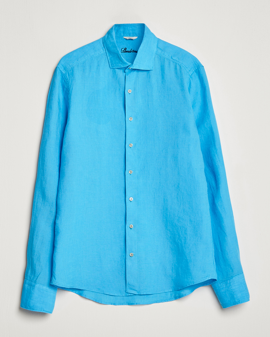 Herren | Hemden | Stenströms | Slimline Cut Away Linen Shirt High Blue