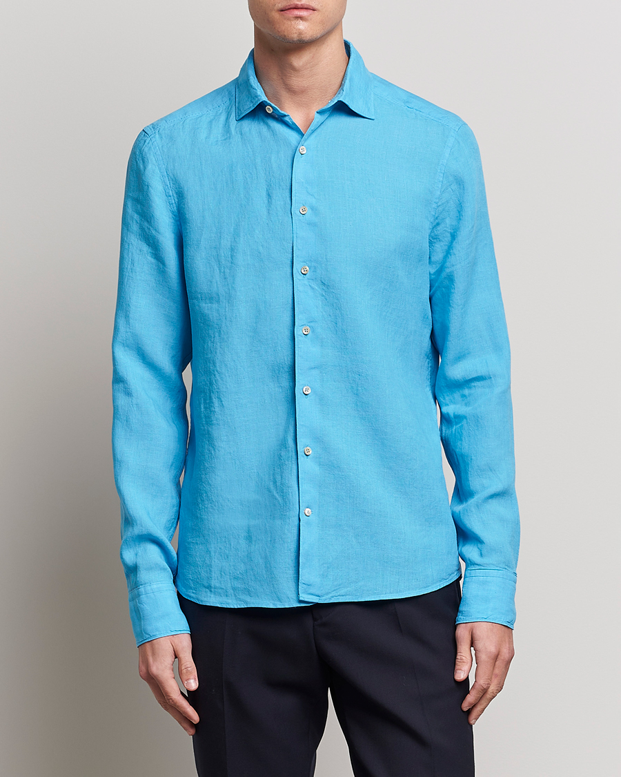 Herren | Hemden | Stenströms | Slimline Cut Away Linen Shirt High Blue