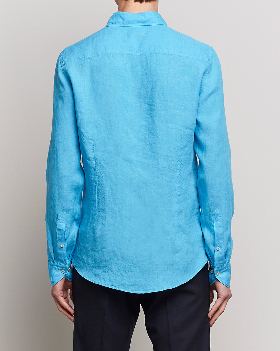 Herren | Hemden | Stenströms | Slimline Cut Away Linen Shirt High Blue