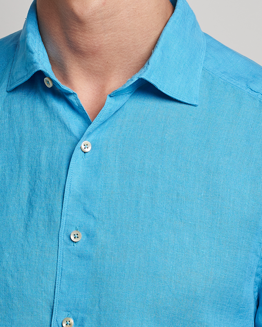 Herren | Hemden | Stenströms | Slimline Cut Away Linen Shirt High Blue