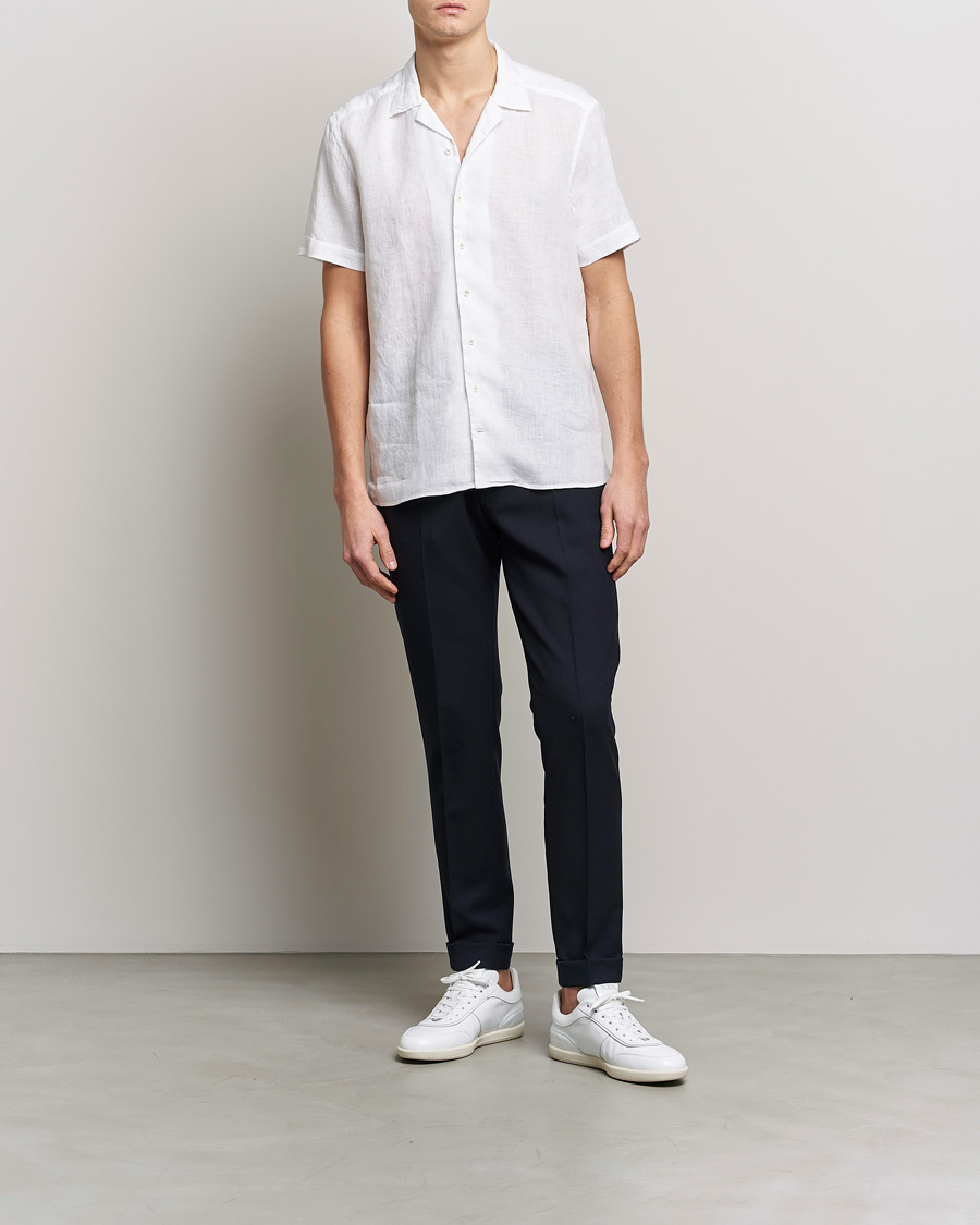 Herren | Hemden | Stenströms | Slimline Short Sleeve Resort Linen Shirt White