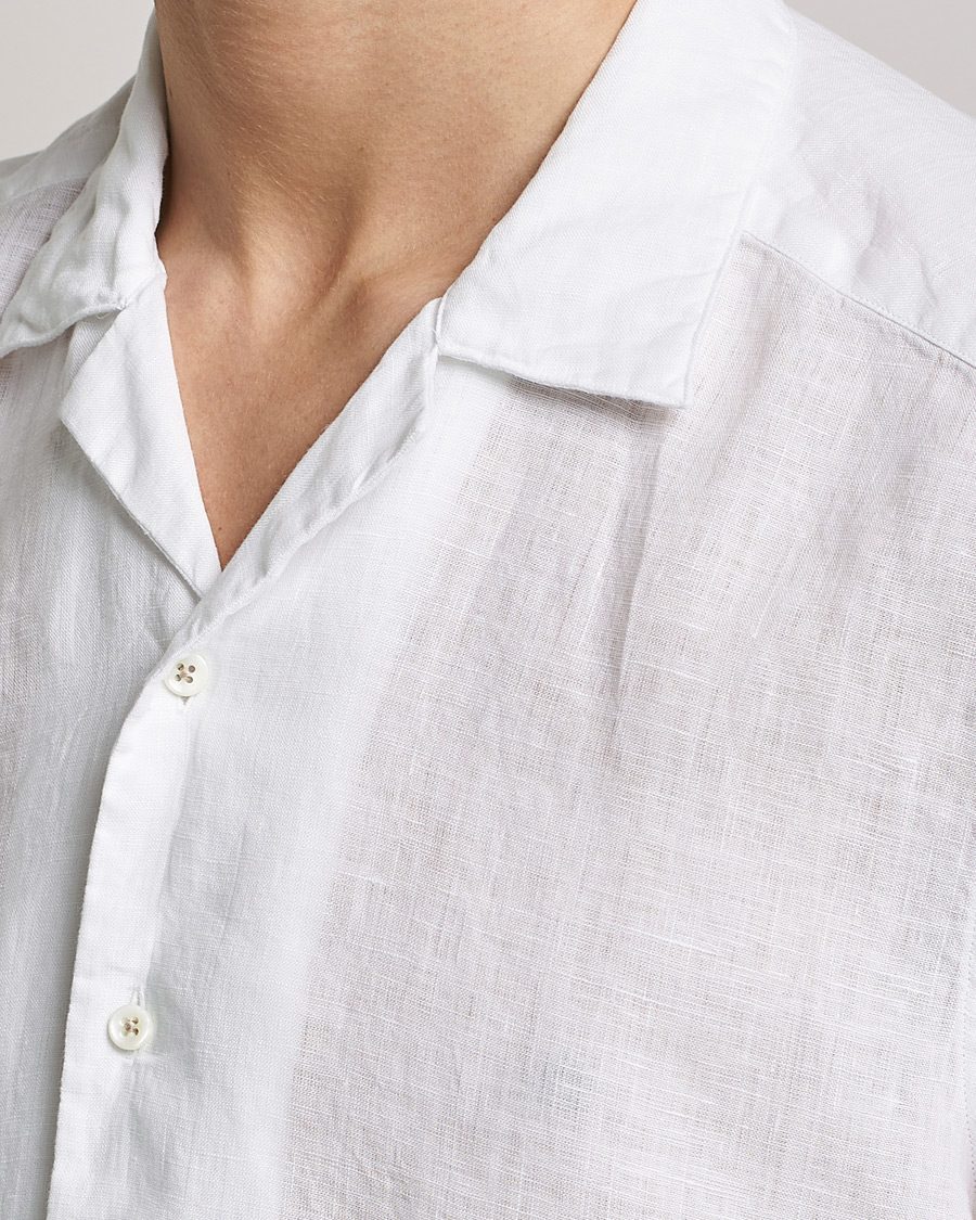 Herren | Hemden | Stenströms | Slimline Short Sleeve Resort Linen Shirt White