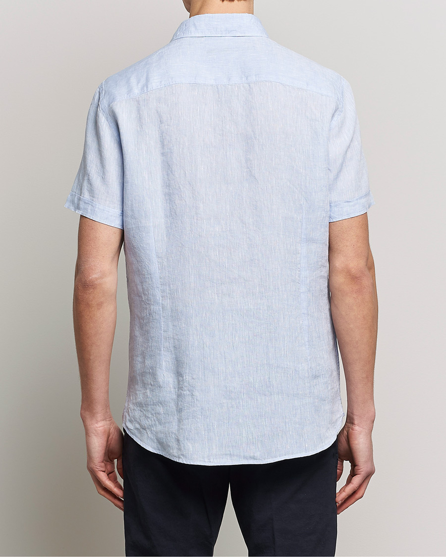 Herren | Hemden | Stenströms | Slimline Cut Away Short Sleeve Linen Shirt Light Blue