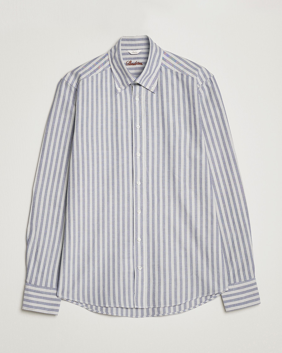Herren | Hemden | Stenströms | Slimline Washed Striped Oxford Shirt Blue
