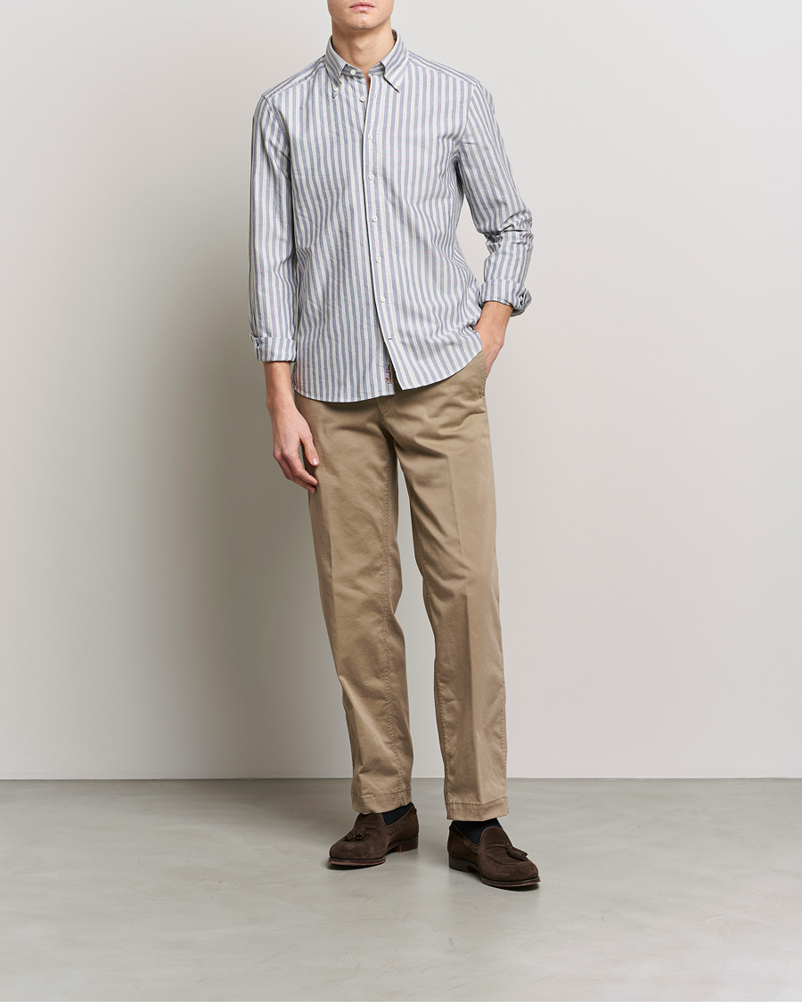 Herren | Hemden | Stenströms | Slimline Washed Striped Oxford Shirt Blue