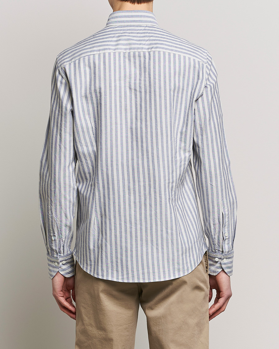 Herren | Hemden | Stenströms | Slimline Washed Striped Oxford Shirt Blue