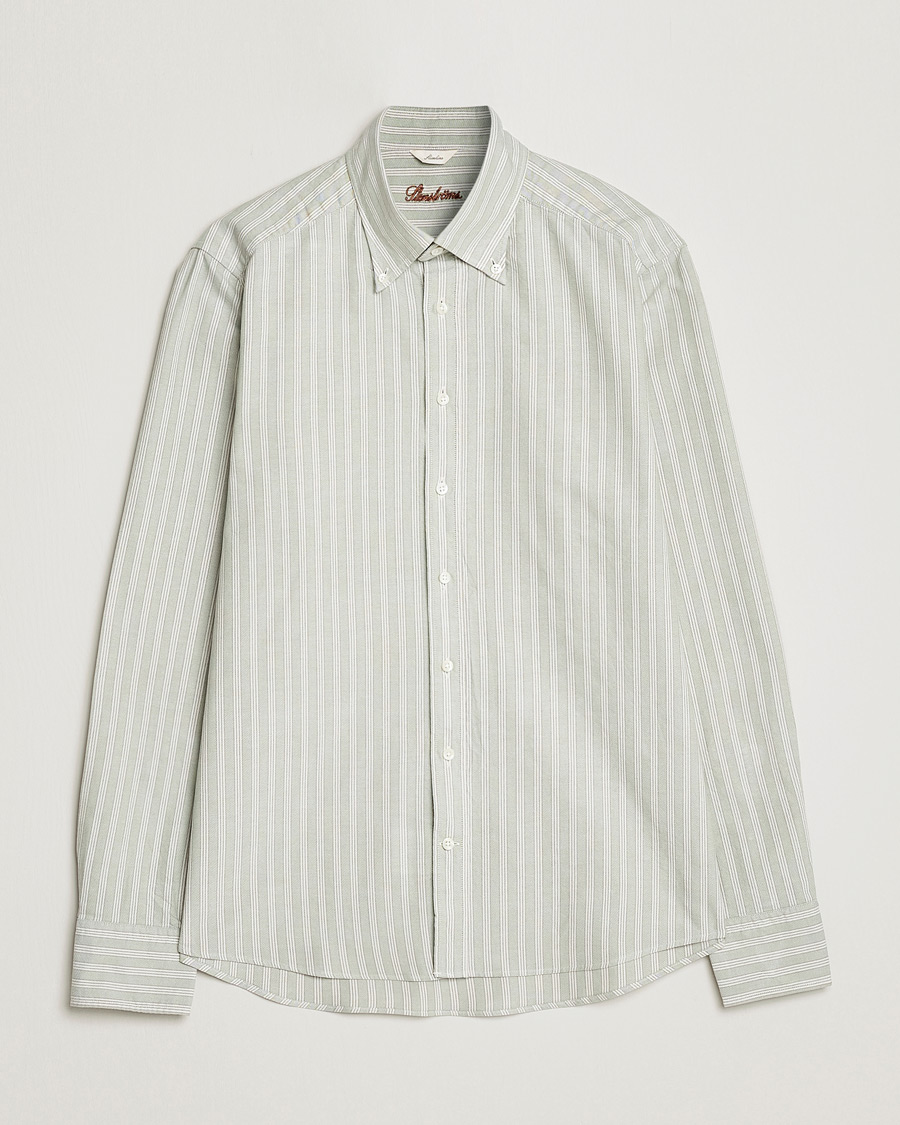 Herren | Hemden | Stenströms | Slimline Washed Striped Oxford Shirt  Pistachio