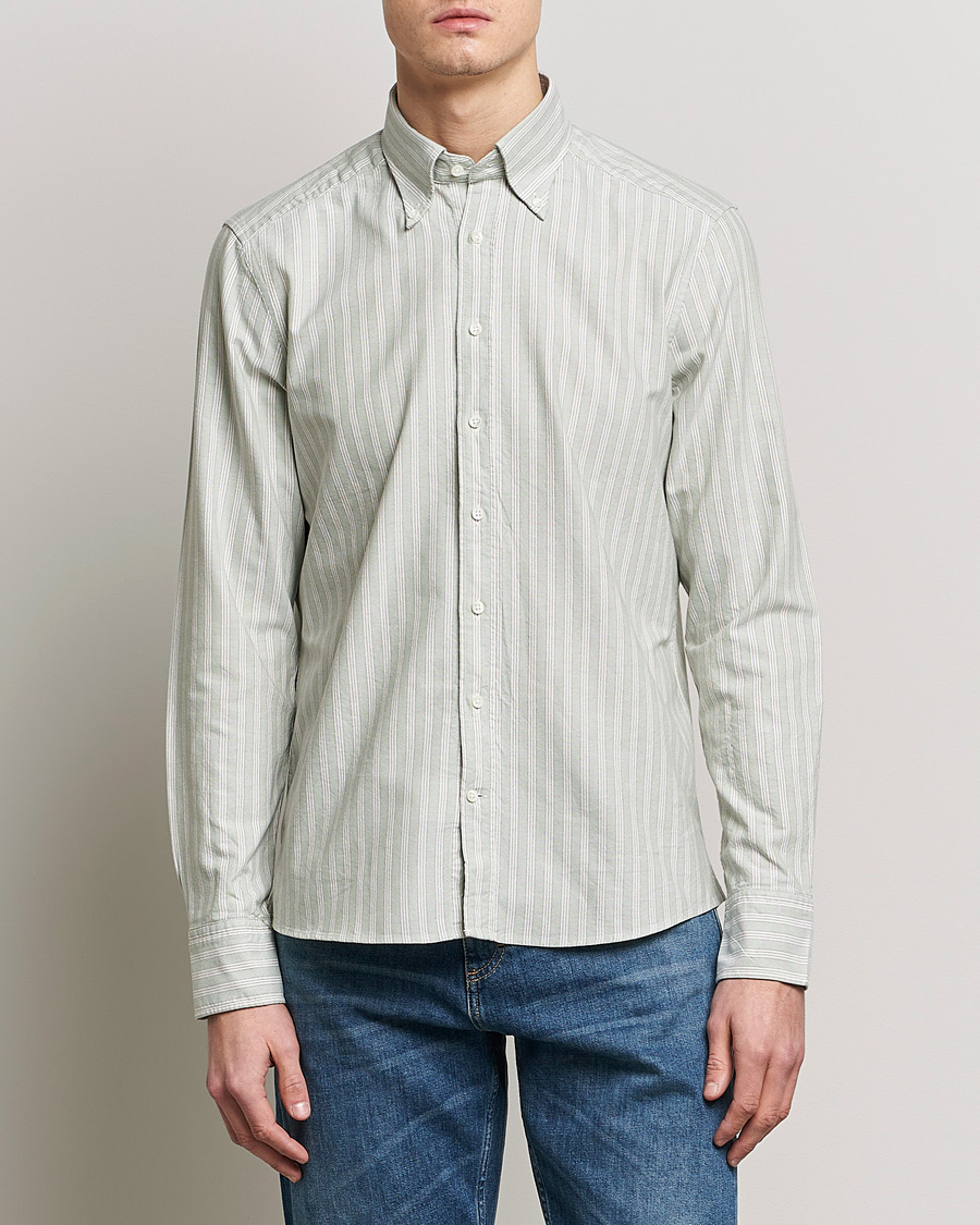 Herren | Hemden | Stenströms | Slimline Washed Striped Oxford Shirt  Pistachio