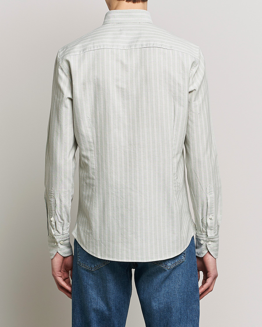 Herren | Hemden | Stenströms | Slimline Washed Striped Oxford Shirt  Pistachio