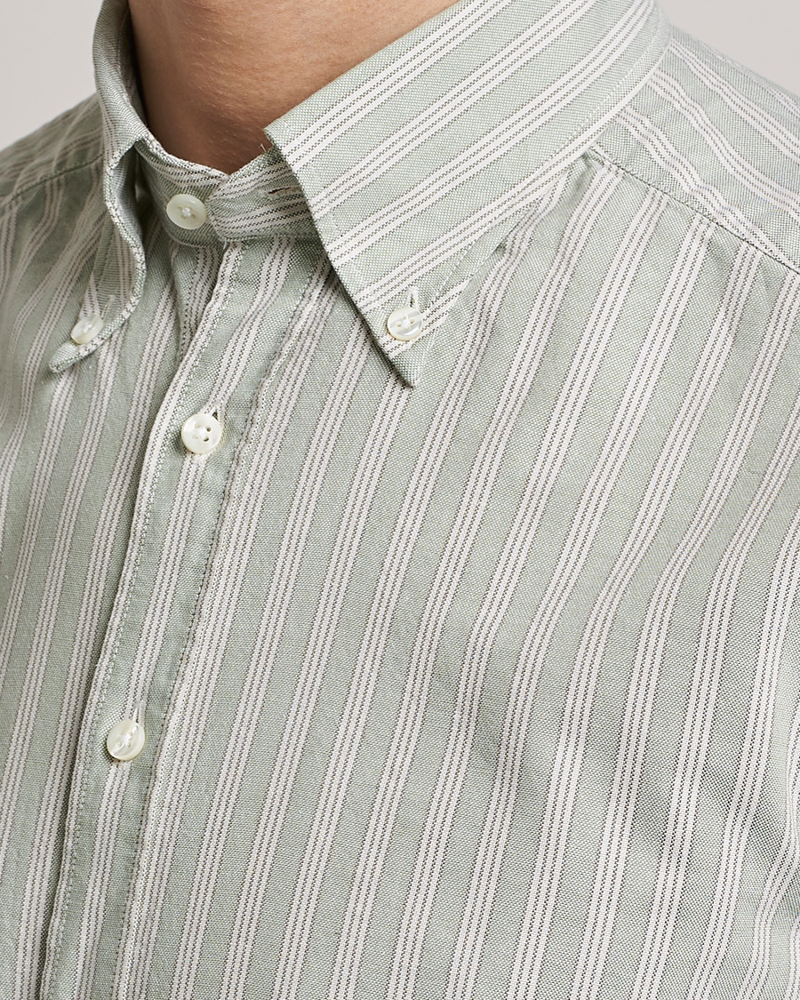 Herren | Hemden | Stenströms | Slimline Washed Striped Oxford Shirt  Pistachio