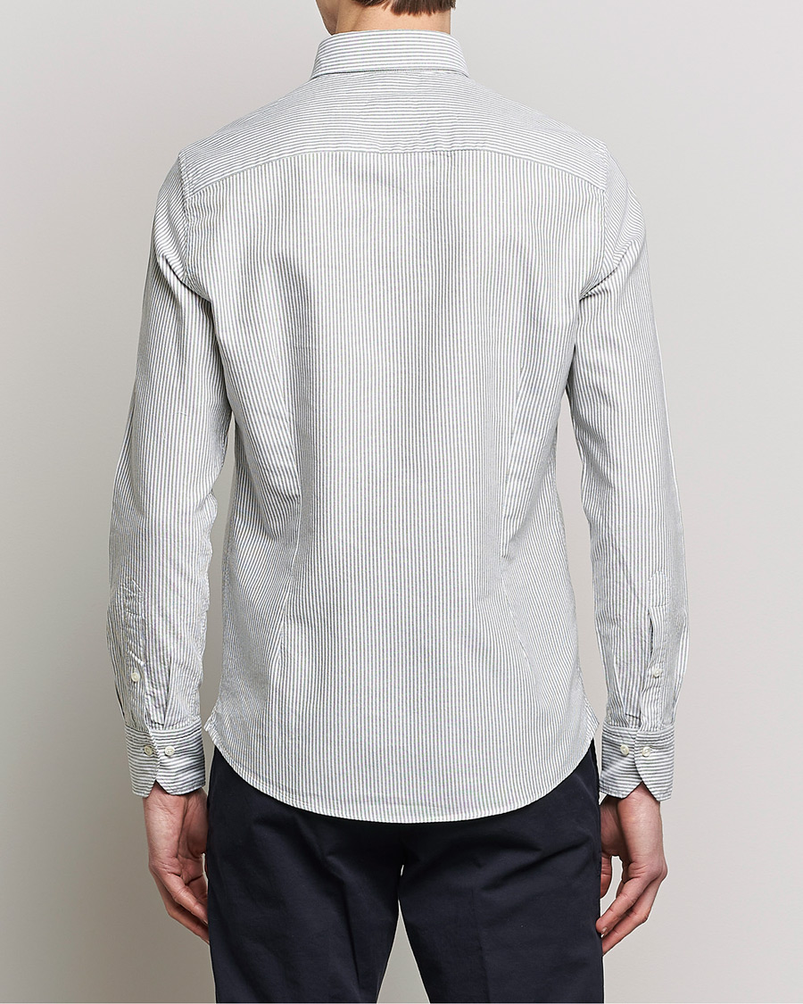 Herren | Hemden | Stenströms | Slimline Washed Striped Oxford Shirt Green