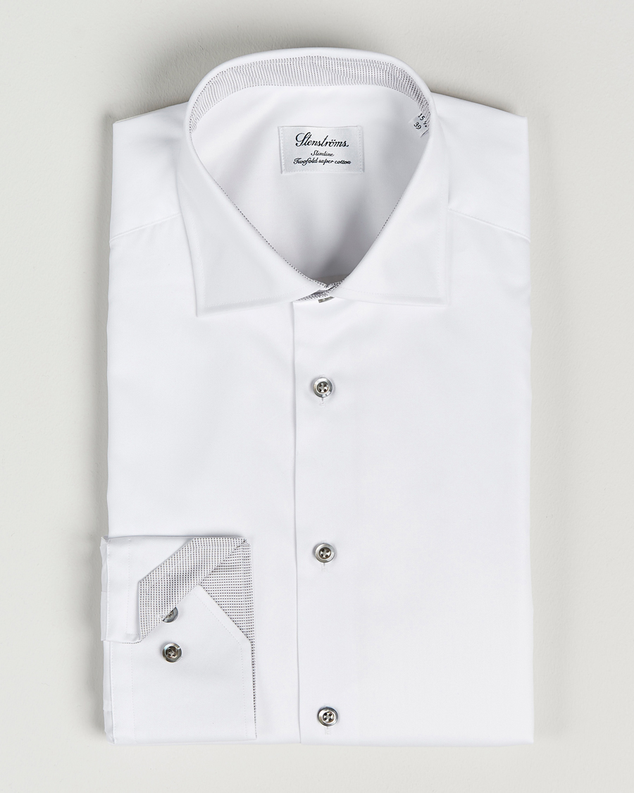 Herren | Hemden | Stenströms | Slimline Cut Away Contrast Shirt White