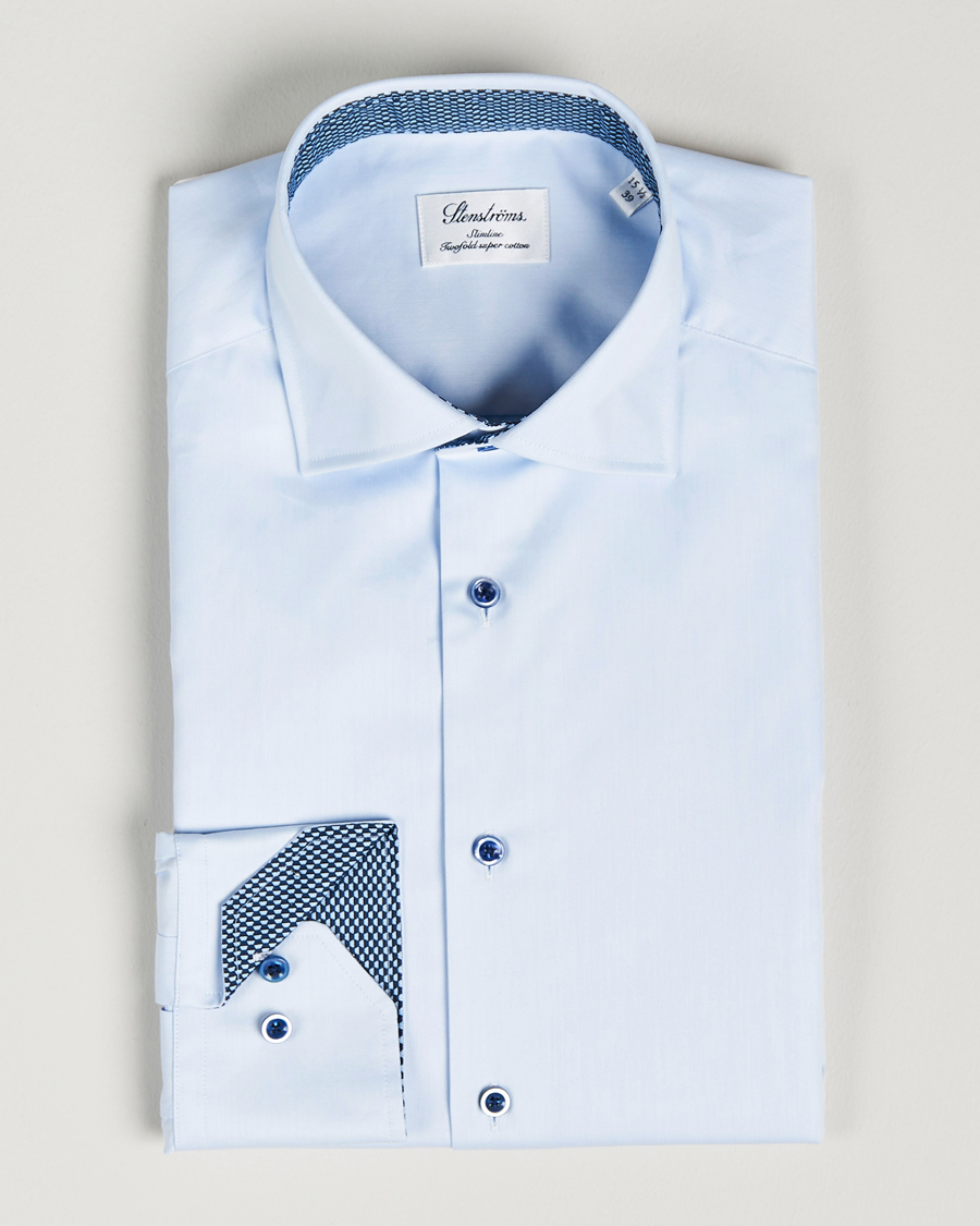 Herren | Hemden | Stenströms | Slimline Cut Away Contrast Shirt Blue