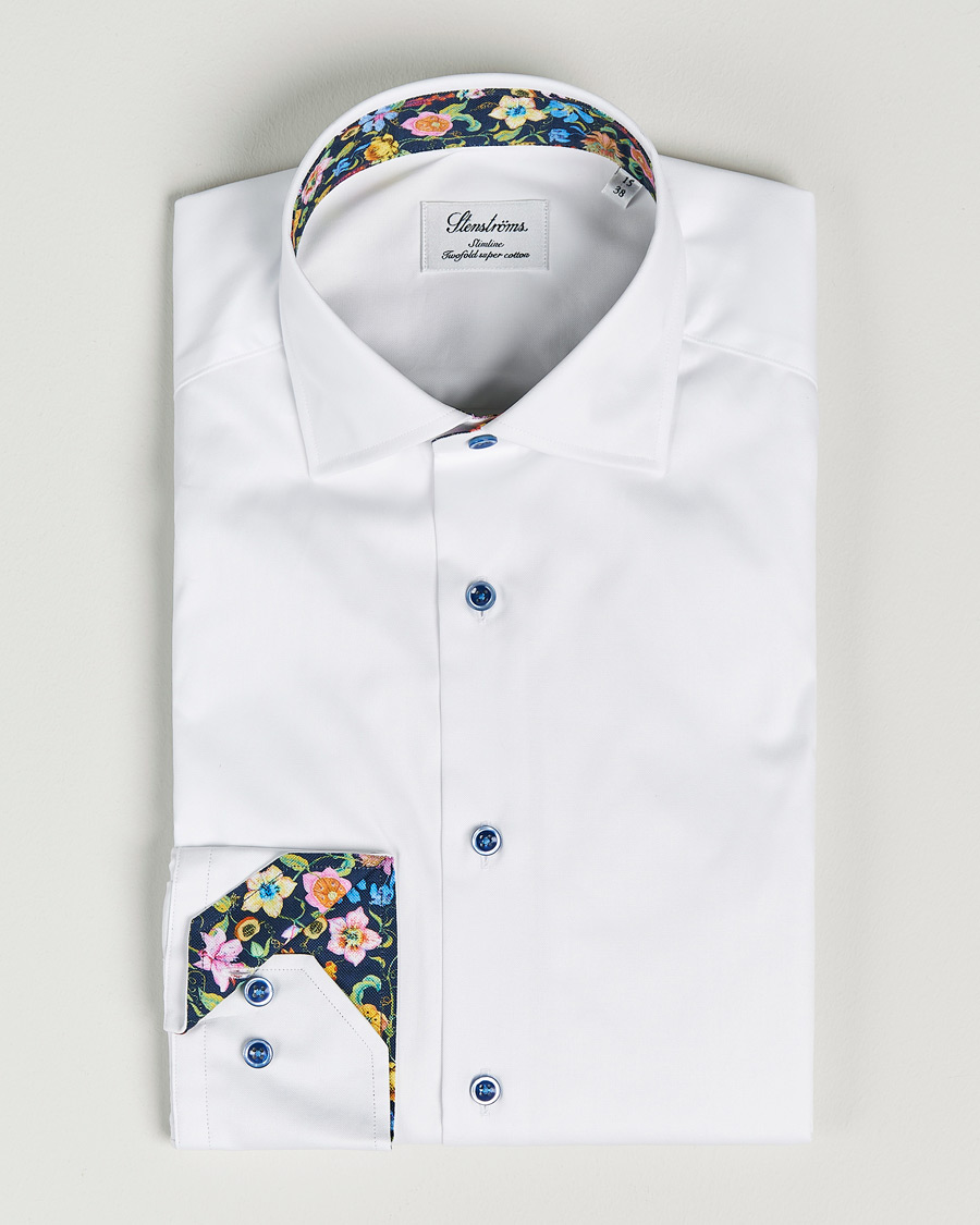 Herren | Hemden | Stenströms | Slimline Cut Away Contrast Shirt White