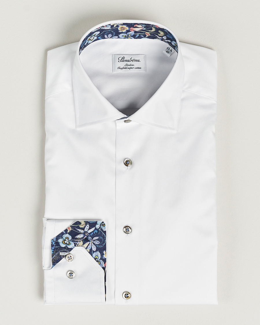 Herren | Hemden | Stenströms | Slimline Cut Away Contrast Shirt White