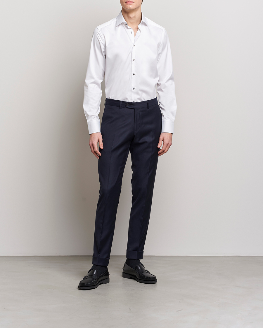 Herren | Hemden | Stenströms | Slimline Cut Away Contrast Shirt White