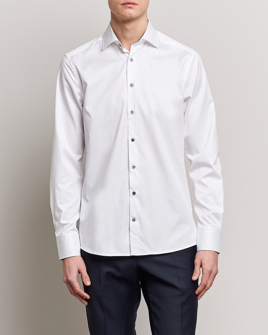 Herren | Hemden | Stenströms | Slimline Cut Away Contrast Shirt White