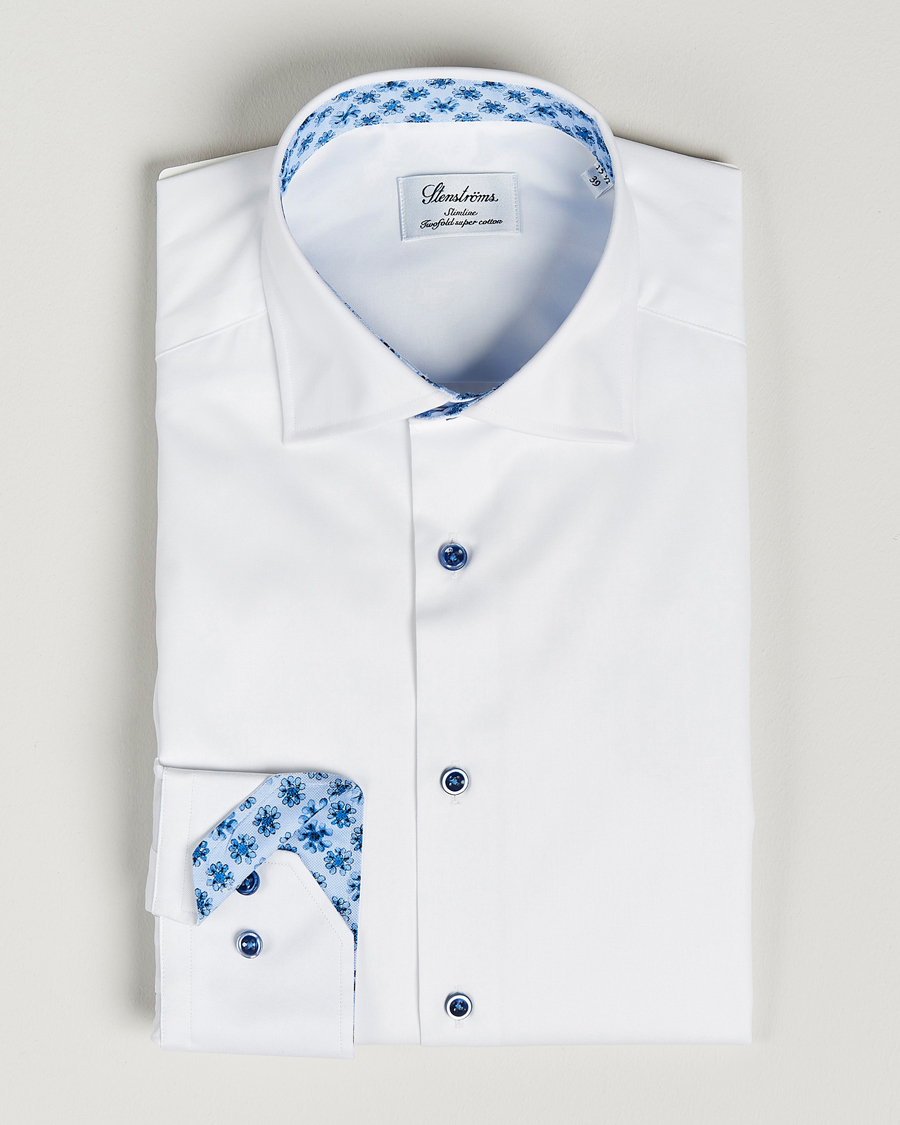 Herren | Hemden | Stenströms | Slimline Cut Away Contrast Shirt White