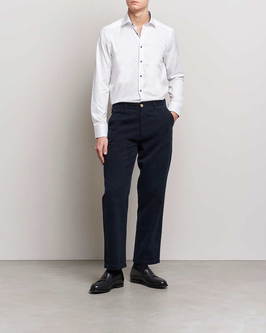 Herren | Hemden | Stenströms | Slimline Cut Away Contrast Shirt White