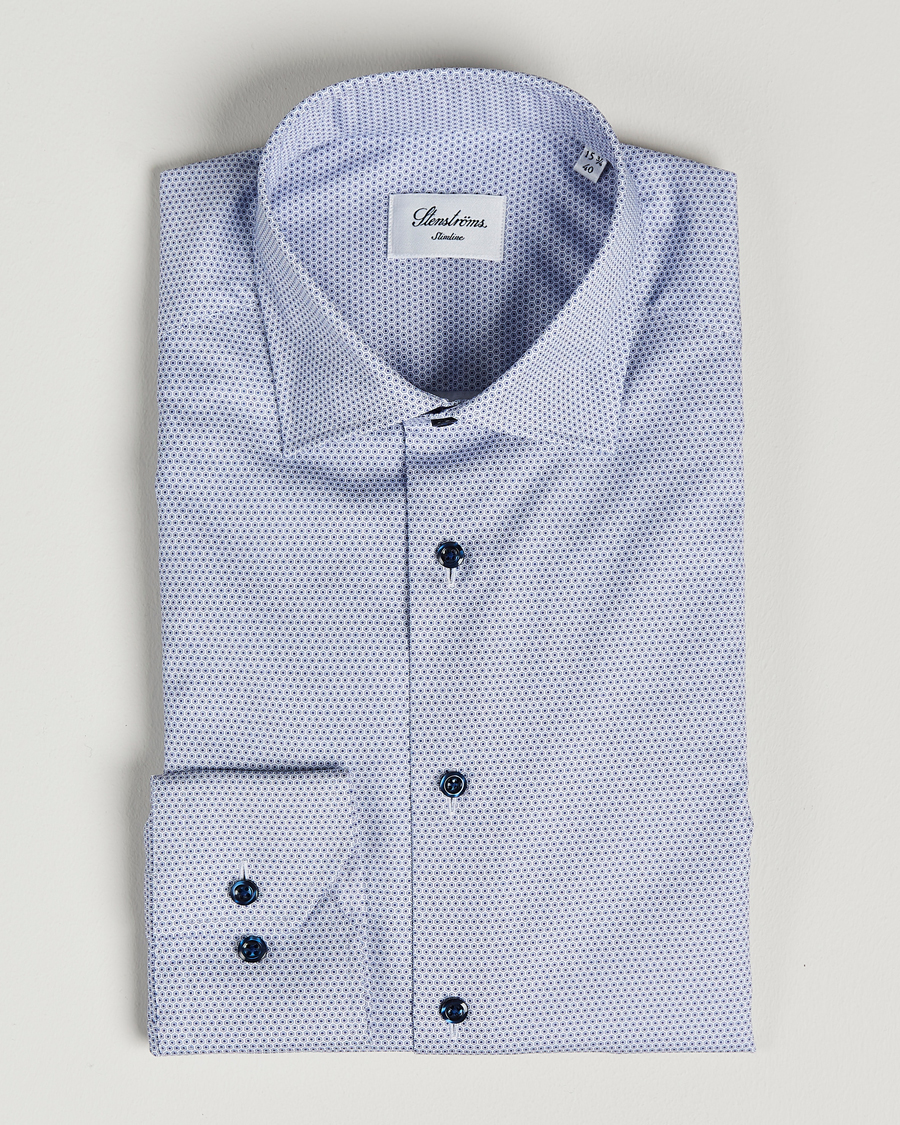 Herren | Hemden | Stenströms | Slimline Cut Away Micro Print Shirt Blue