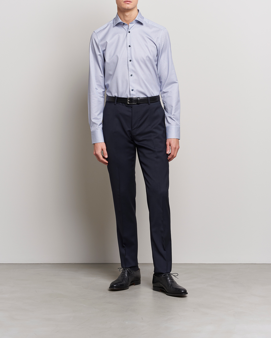 Herren | Hemden | Stenströms | Slimline Cut Away Micro Print Shirt Blue