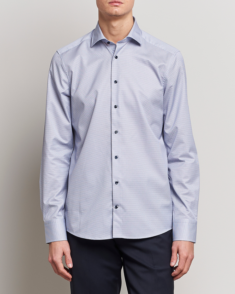 Herren | Hemden | Stenströms | Slimline Cut Away Micro Print Shirt Blue
