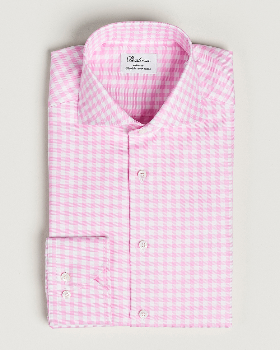 Herren | Hemden | Stenströms | Slimline Checked Cut Away Shirt Pink