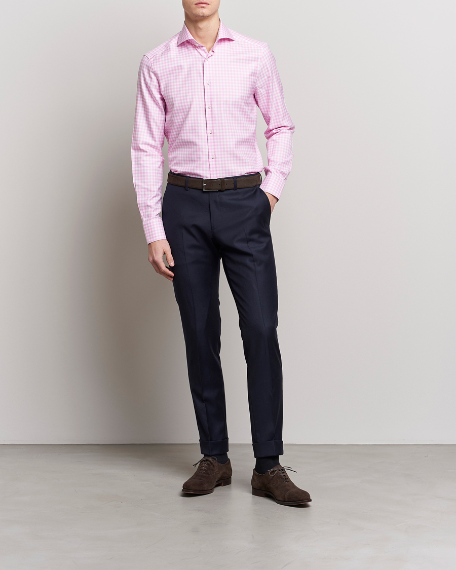 Herren | Hemden | Stenströms | Slimline Checked Cut Away Shirt Pink