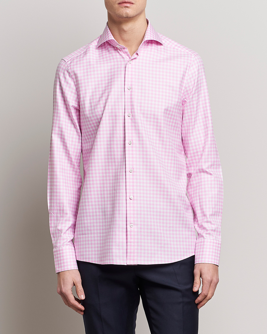 Herren | Hemden | Stenströms | Slimline Checked Cut Away Shirt Pink