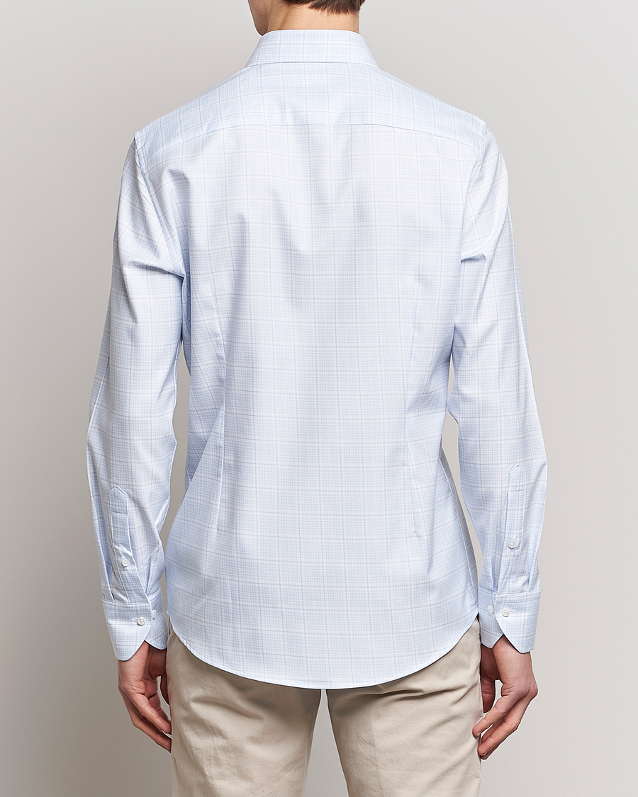 Herren | Hemden | Stenströms | Slimline Multicheck Cut Away Shirt Light Blue