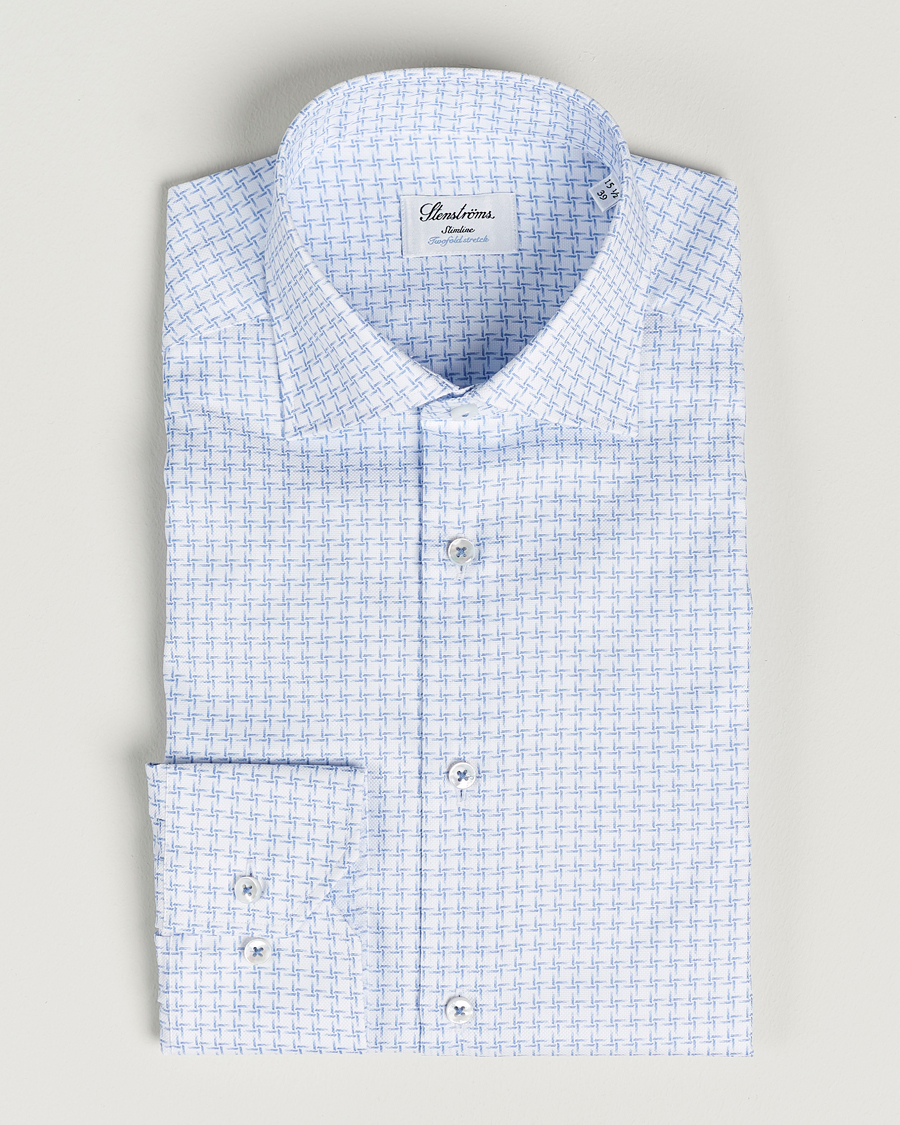 Herren | Hemden | Stenströms | Slimline Cut Away Micro Print Shirt Blue