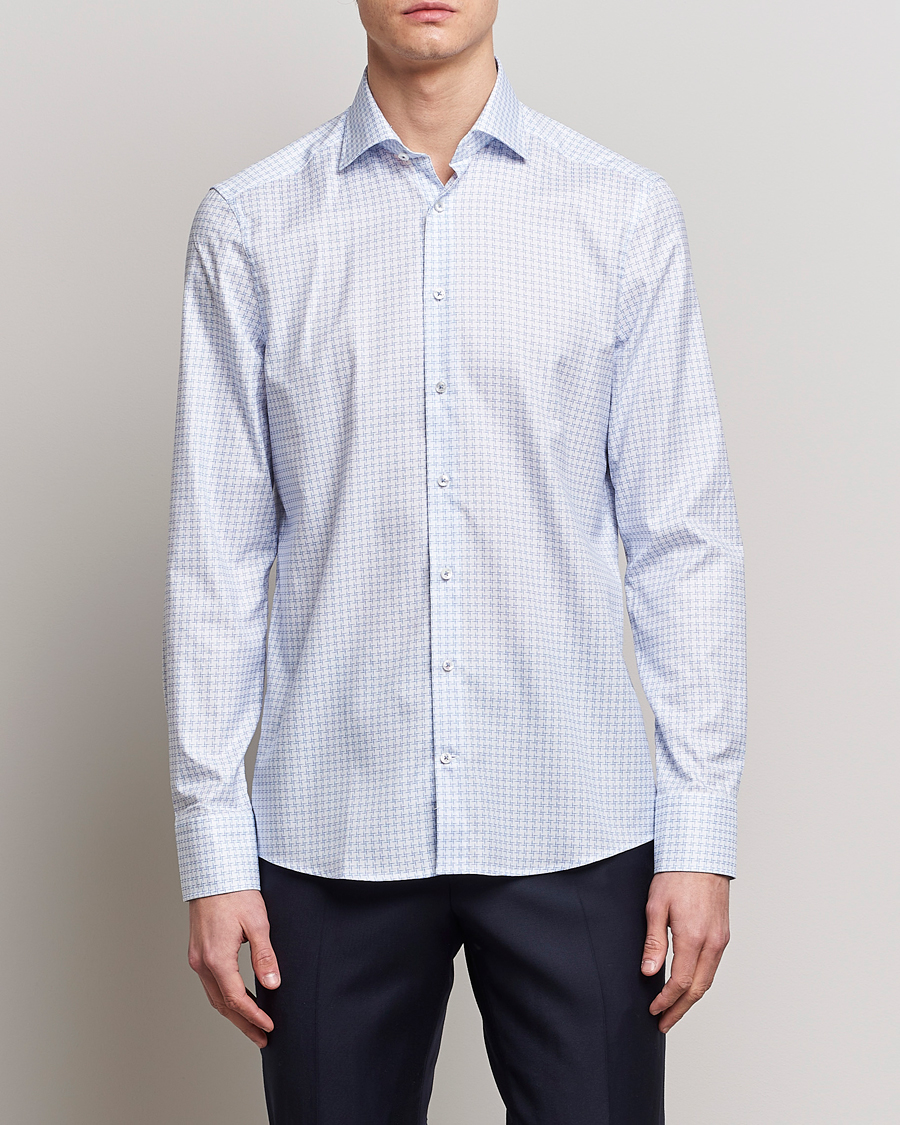 Herren | Hemden | Stenströms | Slimline Cut Away Micro Print Shirt Blue
