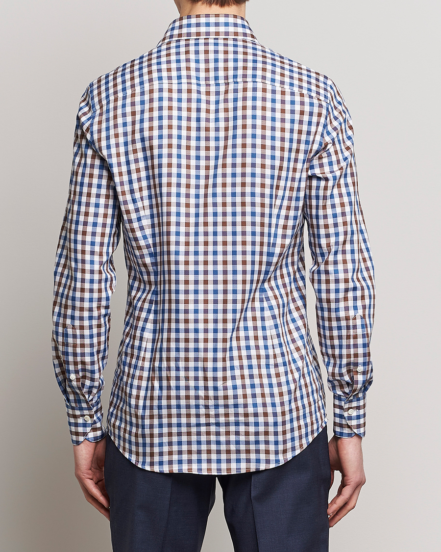 Herren | Hemden | Stenströms | Slimline Cut Away Gingham Shirt Brown/Blue