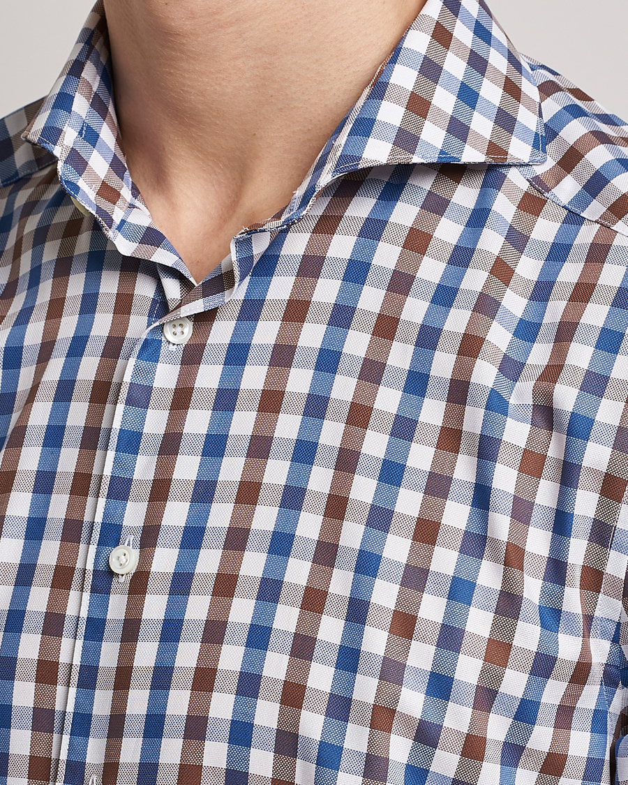 Herren | Hemden | Stenströms | Slimline Cut Away Gingham Shirt Brown/Blue