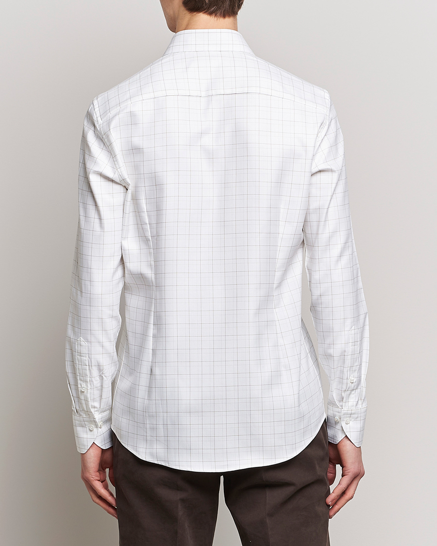 Herren | Hemden | Stenströms | Slimline Cut Away Windowpane Shirt White/Beige