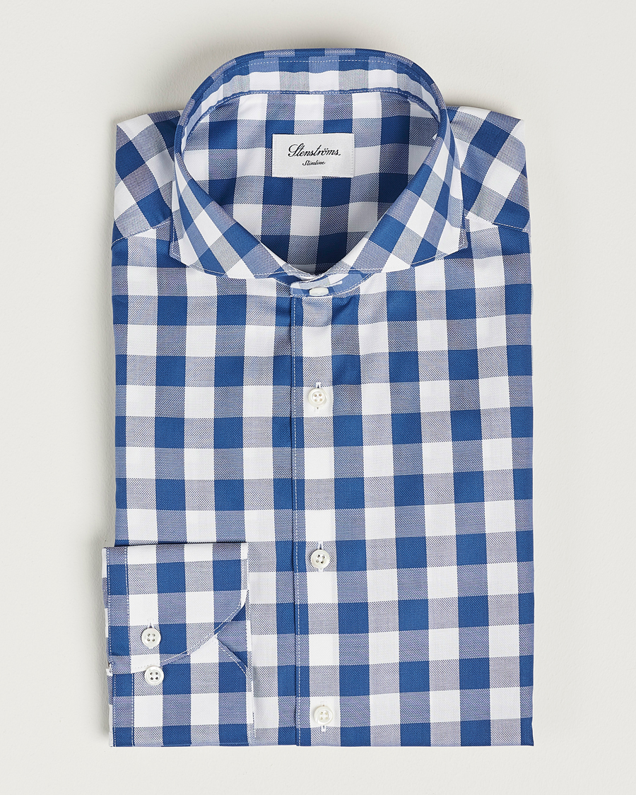 Herren | Hemden | Stenströms | Slimline Cut Away Large Gingham Shirt Blue