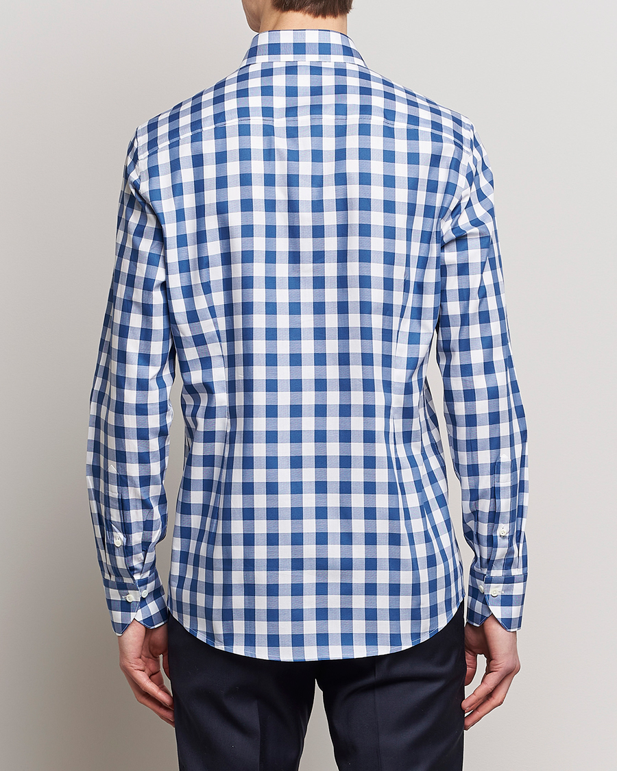 Herren | Hemden | Stenströms | Slimline Cut Away Large Gingham Shirt Blue