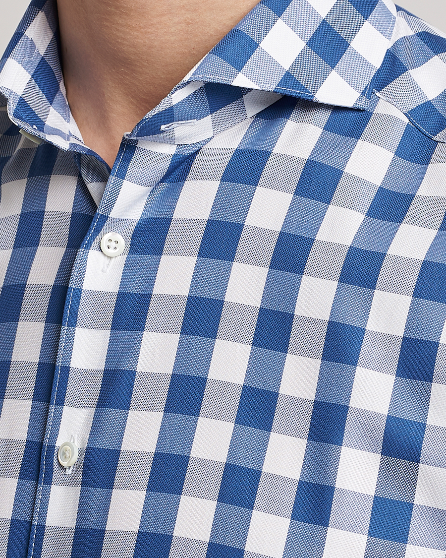 Herren | Hemden | Stenströms | Slimline Cut Away Large Gingham Shirt Blue