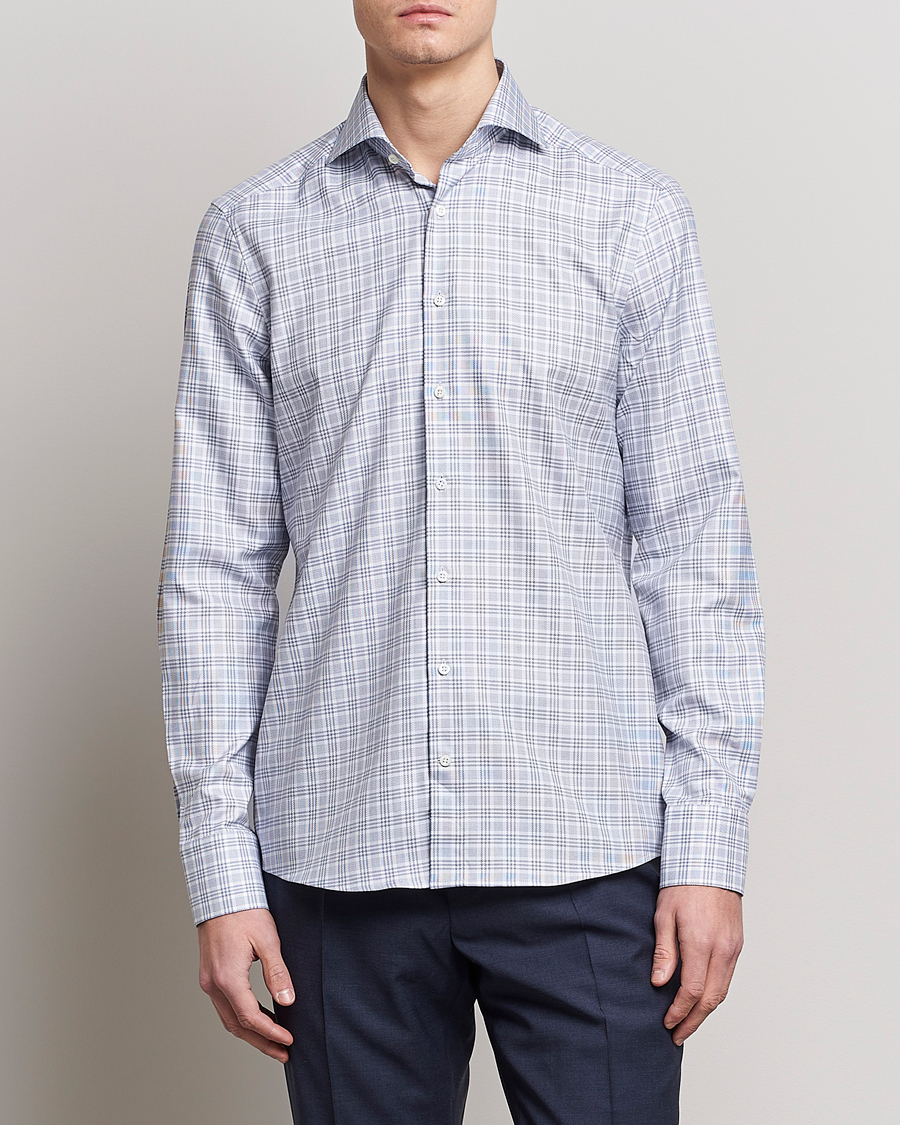 Herren | Hemden | Stenströms | Slimline Cut Away Multicheck Shirt Blue