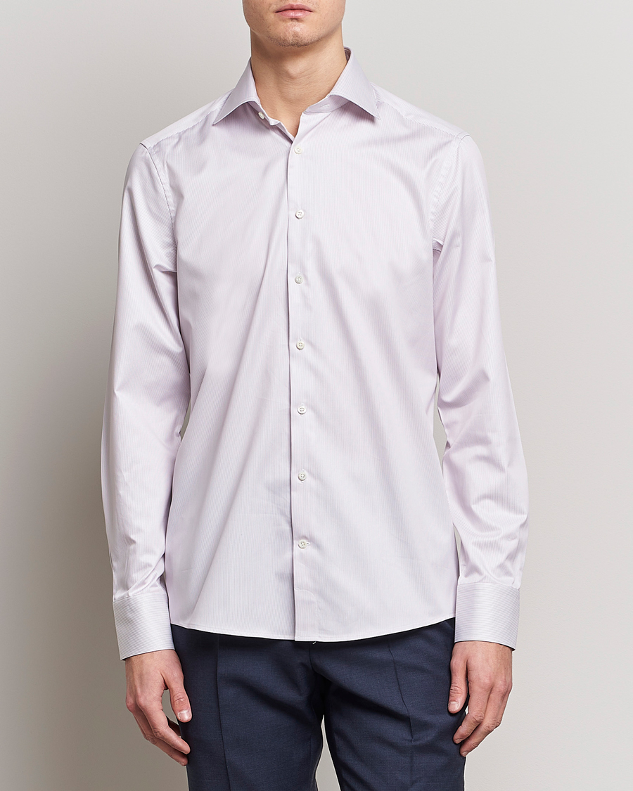Herren | Hemden | Stenströms | Slimline Cut Away Thin Stripe Shirt Purple