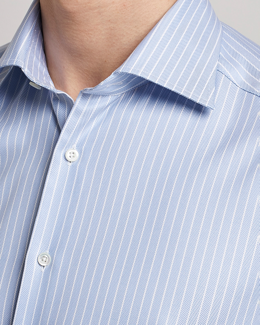 Herren | Hemden | Stenströms | Slimline Cut Away Herringbone Striped Shirt Blue
