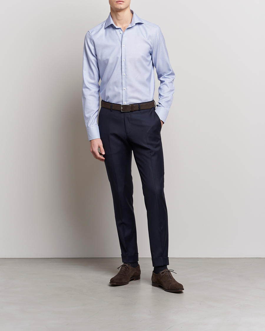 Herren | Hemden | Stenströms | Slimline Cut Away Woven Structure Shirt Blue