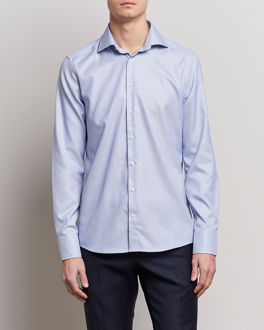 Herren | Hemden | Stenströms | Slimline Cut Away Woven Structure Shirt Blue