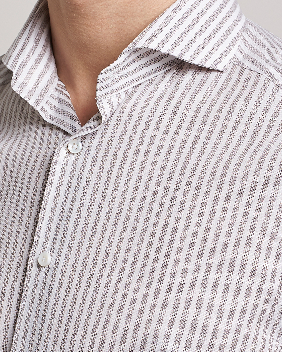 Herren | Hemden | Stenströms | Slimline Cut Away Structure Striped Shirt Brown