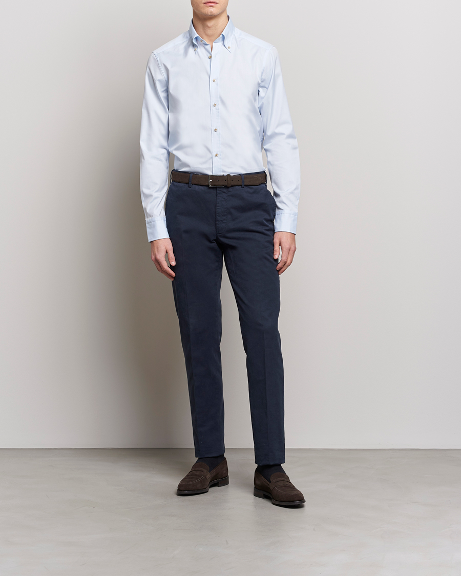 Herren | Hemden | Stenströms | Slimline Button Down Pinpoint Oxford Shirt Blue