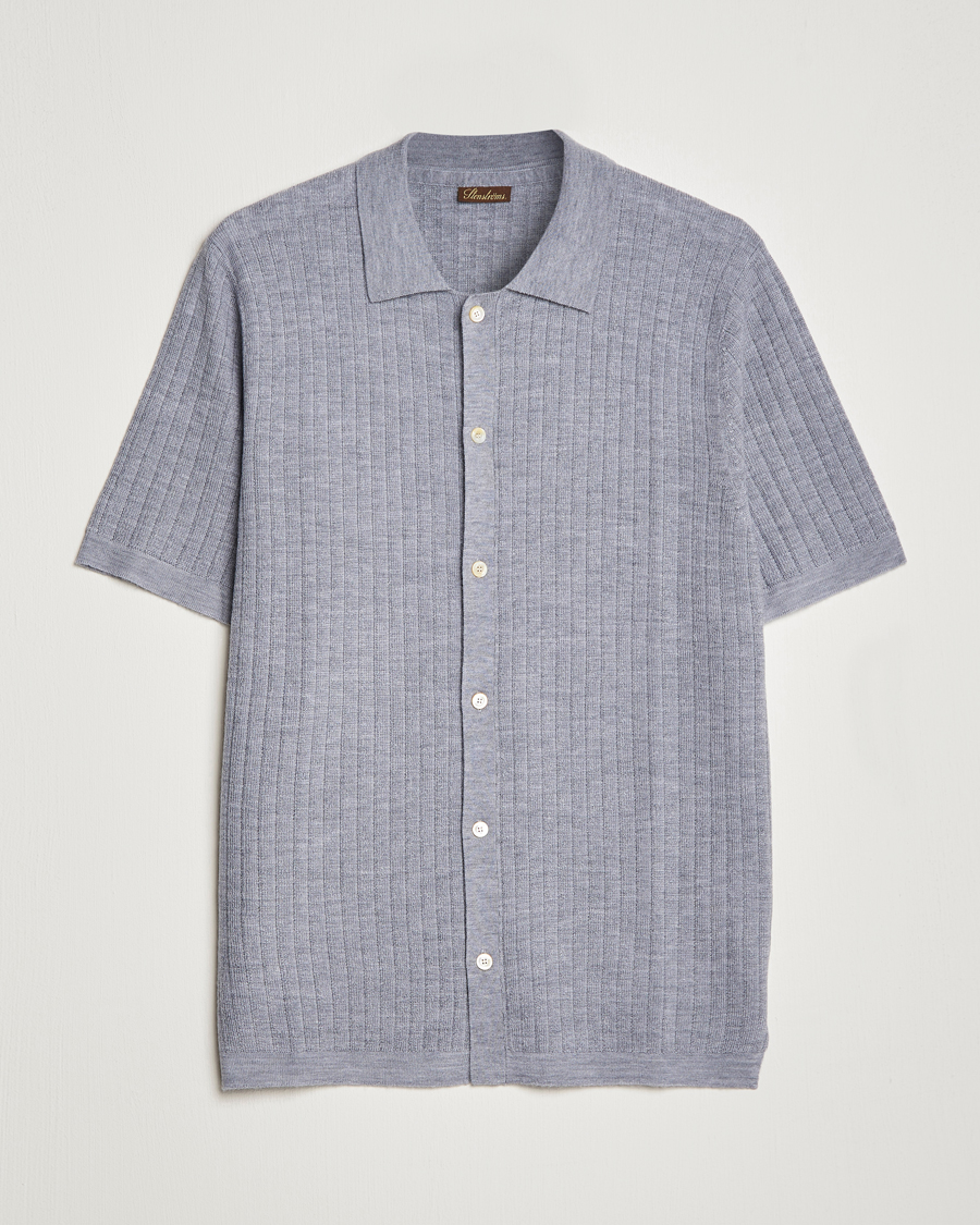 Herren | Poloshirts | Stenströms | Merino/Lyocell Ribbed Buttoned Polo Shirt Grey