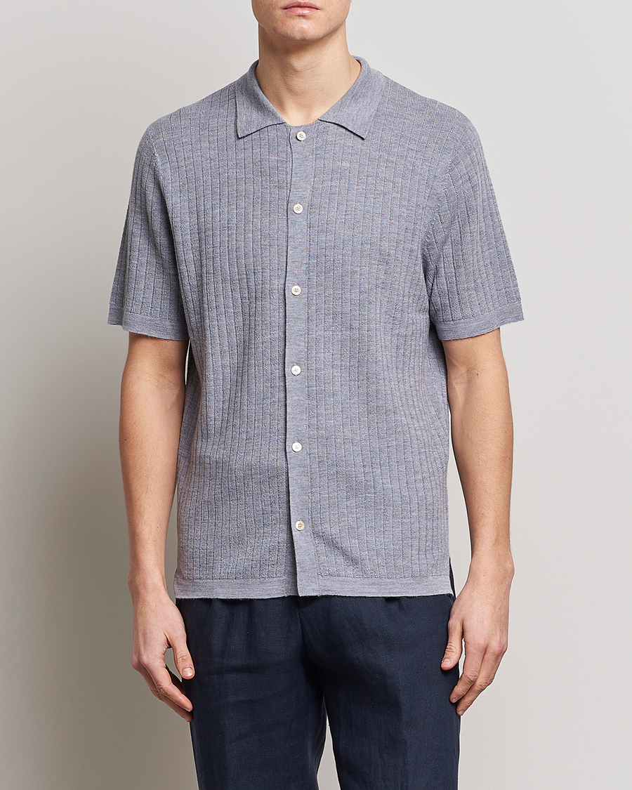 Herren | Poloshirts | Stenströms | Merino/Lyocell Ribbed Buttoned Polo Shirt Grey