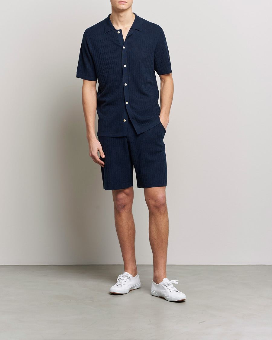 Herren | Shorts | Stenströms | Merino/Lyocell Ribbed Shorts Navy