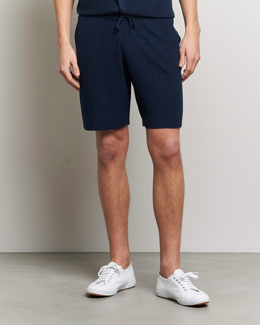 Herren | Shorts | Stenströms | Merino/Lyocell Ribbed Shorts Navy