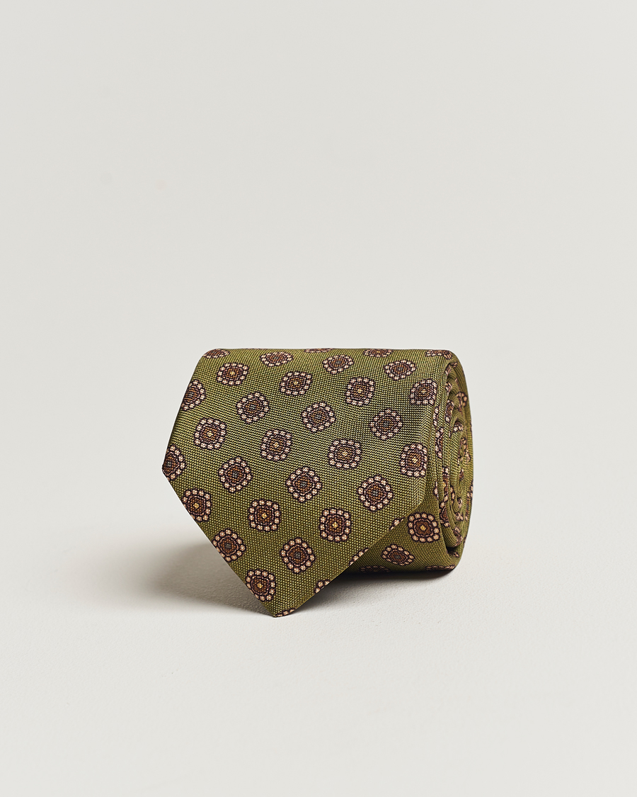 Herren | Stenströms Printed Silk Tie Green | Stenströms | Printed Silk Tie Green